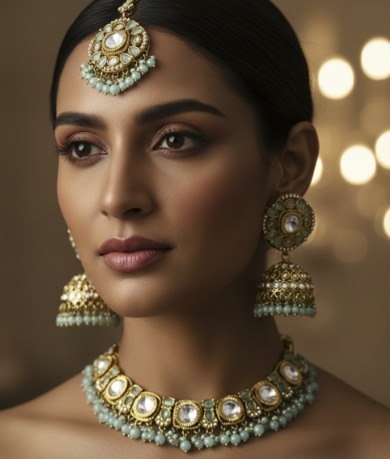 Mint blue light necklace set